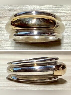 Greek Designer Ilias Lalaounis Sterling Silver & 14K Gold Band Ring, Size 7